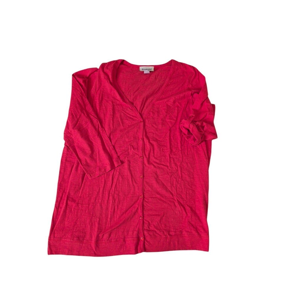 Roaman's Cardigan Jersey Button Down Tunic Cotton Long Sleeve T Shirt Red Sz 1X